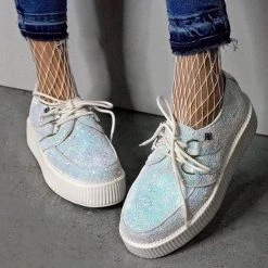 TUK V9312 White Iridescent Glitter Creeper Women