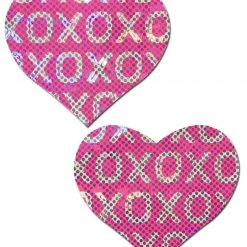 Pastease Love: Shattered Glass Disco Ball Pink With White XO Heart Nipple Pasties Festival