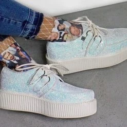 TUK V9312 White Iridescent Glitter Creeper Women