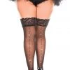 Music Legs Faux Rhinestones Backseam Lace Top Sheer Thigh Hi Hosiery