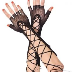 Music Legs Fingerless Lace Up Fishnet Elbow Length Warmer Costumes