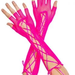 Music Legs Fingerless Lace Up Fishnet Elbow Length Warmer Costumes