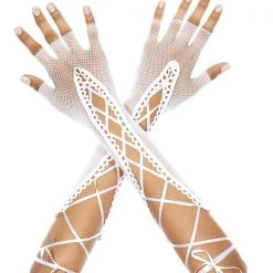 Music Legs Fingerless Lace Up Fishnet Elbow Length Warmer Costumes