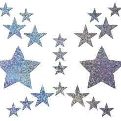 Pastease Set: Silver Glitter Star With 6 Mini Stars And 10 Baby Stars Nipple & Body Pasties