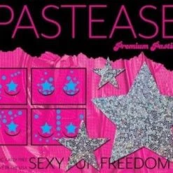 Pastease Set: Silver Glitter Star With 6 Mini Stars And 10 Baby Stars Nipple & Body Pasties