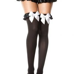 Music Legs Christmas Ruffle Satin Bow Thigh Hi