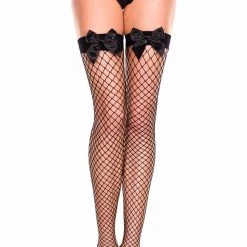 Music Legs Satin Bow Fishnet Thigh Hi