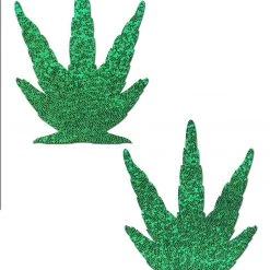 Pastease Leaf: Glitter Green Leaves Nipple Pasties Festival