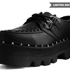 Women TUK A9469 Black Faux Leather Dino Lug Sole Creeper