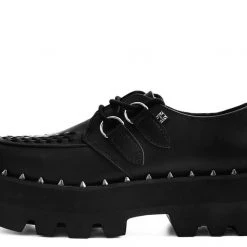 Women TUK A9469 Black Faux Leather Dino Lug Sole Creeper