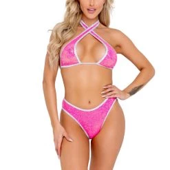 Roma Women Sequin Cross Tie Top