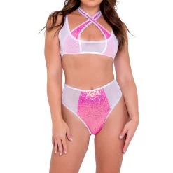 Roma Two-Tone Mesh Crop Top Women