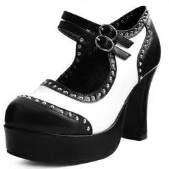 TUK A9449L Black & White Studded Classic Platform Heel Women