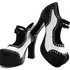 TUK A9449L Black & White Studded Classic Platform Heel Women