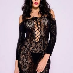 Music Legs Lingerie Off The Shoulder Lace Up Mini Dress
