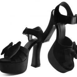 TUK A9438L Black Velvet Bow Spice Platform Heel Women