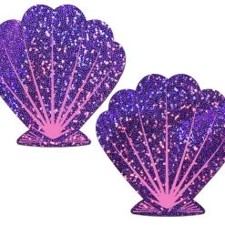 Pastease Festival Mermaid: Glitter Purple And Pink Seashell Nipple Pasties