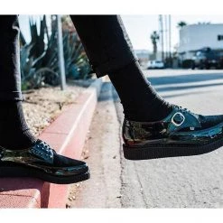 TUK A9511 Black Hologram Faux Hair Pointed Buckle Creeper