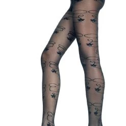 Music Legs Floral Print Pantyhose