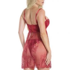 Coquette Stretch Satin & Eyelash Lace Babydoll Set Christmas