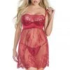 Coquette Stretch Satin & Eyelash Lace Babydoll Set Christmas