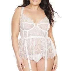 Coquette Eyelash Lace & Powernet Peplum Bustier Lingerie