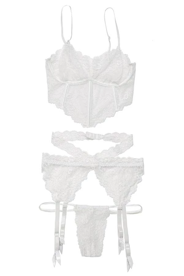 Coquette Scallop Stretch Lace Bra, Garter Belt & G-String Set 13 Coquette Scallop Stretch Lace Bra, Garter Belt & G-String Set