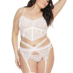 Coquette Scallop Stretch Lace Bra, Garter Belt & G-String Set 21 Coquette Scallop Stretch Lace Bra, Garter Belt & G-String Set