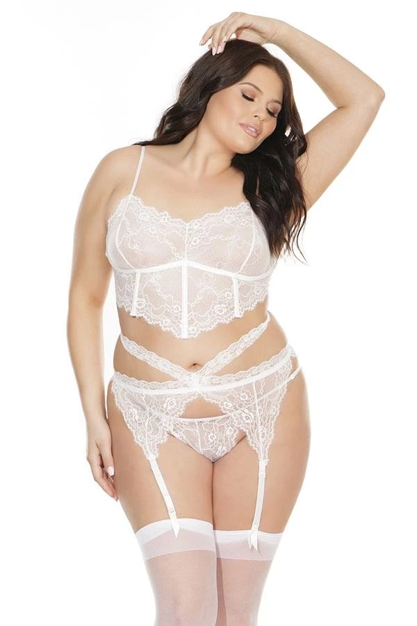 Coquette Scallop Stretch Lace Bra, Garter Belt & G-String Set 9 Coquette Scallop Stretch Lace Bra, Garter Belt & G-String Set