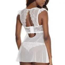 Coquette Lingerie Scallop Stretch Lace & Mesh Babydoll Set 8 Coquette Lingerie Scallop Stretch Lace & Mesh Babydoll Set