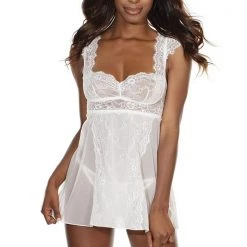 Coquette Lingerie Scallop Stretch Lace & Mesh Babydoll Set 7 Coquette Lingerie Scallop Stretch Lace & Mesh Babydoll Set