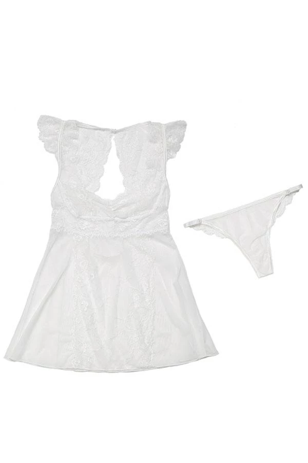 Coquette Lingerie Scallop Stretch Lace & Mesh Babydoll Set 5 Coquette Lingerie Scallop Stretch Lace & Mesh Babydoll Set