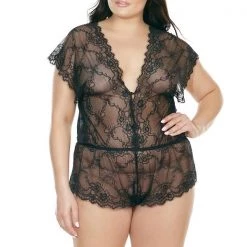 Coquette Lingerie Scalloped Stretch Lace Romper