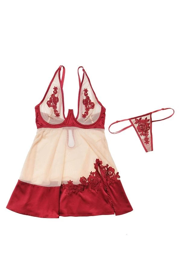 Coquette Christmas Sheer Stretch Nylon & Satin Babydoll Set 3 Coquette Christmas Sheer Stretch Nylon & Satin Babydoll Set