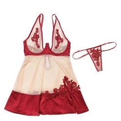 Coquette Sheer Stretch Nylon & Satin Babydoll Set Christmas