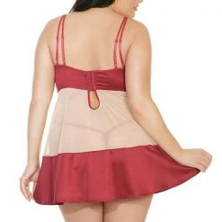 Coquette Sheer Stretch Nylon & Satin Babydoll Set Christmas