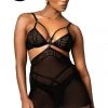 Mapale Lingerie 3PC Striped Mesh Babydoll Set