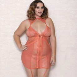 ICollection Lingerie Mesh & Lace Chemise With Neck Choker