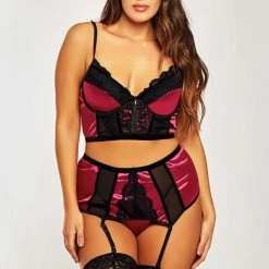 ICollection Christmas Stretch Satin, Lace, And Mesh 3 Piece Set