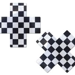 Pastease Plus X: Black & White Checker Cross Nipple Pasties