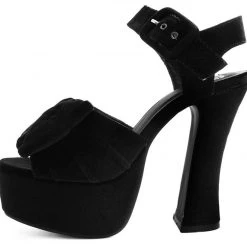 TUK A9438L Black Velvet Bow Spice Platform Heel Women