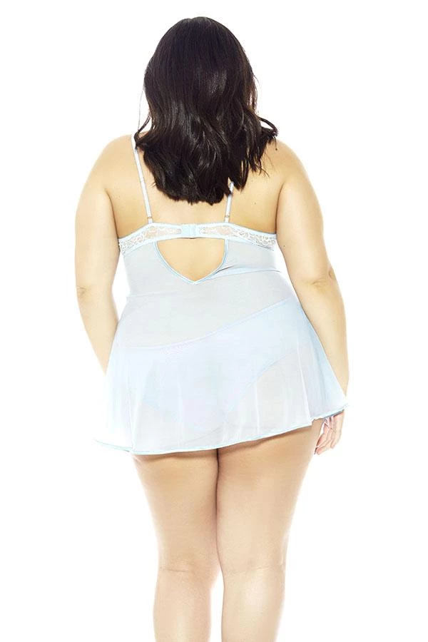 ICollection Floral Applique & Mesh Babydoll Lingerie 2 ICollection Floral Applique & Mesh Babydoll Lingerie