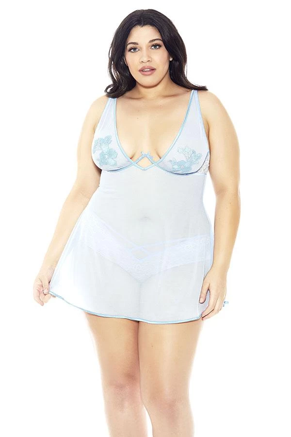 ICollection Floral Applique & Mesh Babydoll Lingerie 1 ICollection Floral Applique & Mesh Babydoll Lingerie