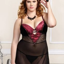 ICollection Christmas Mesh & Lace Overlay Microfiber Babydoll