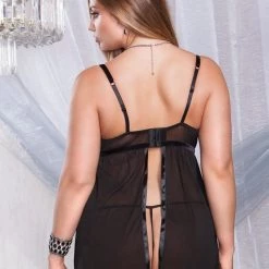 ICollection Microfiber And Mesh Open Back Babydoll