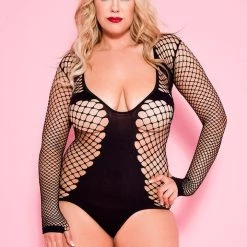 Music Legs Long Sleeve Diamond Net Teddy Lingerie