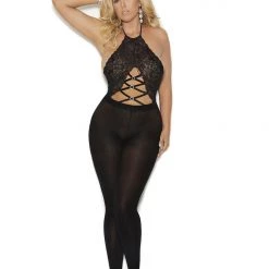 Vivace Women Lace And Opaque Halter Bodystocking