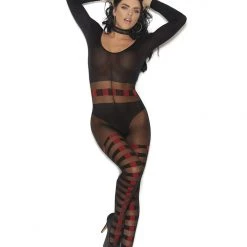 Vivace Horizontal Striped Sheer & Opaque Bodystocking Women