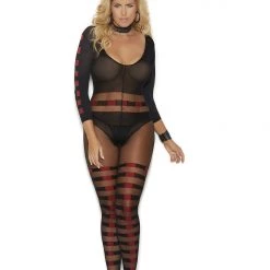 Vivace Women Horizontal Striped Sheer & Opaque Bodystocking