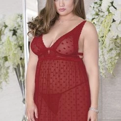 ICollection Christmas Double Banded Dot Mesh Babydoll